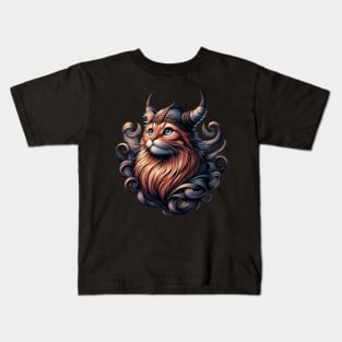 Funny Viking Warrior Cat Norse Mythology Anime Portrait Kids T-Shirt